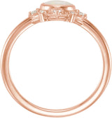 14K Gold Round Natural White Opal & Natural Diamond Cabochon Halo-Style Ring - Rose Gold - view 2