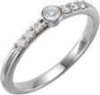 Platinum Round Natural Blue Sheen Moonstone & Natural Diamond Stackable Bezel-Set Ring