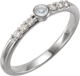 Platinum Round Natural Blue Sheen Moonstone & Natural Diamond Stackable Bezel-Set Ring