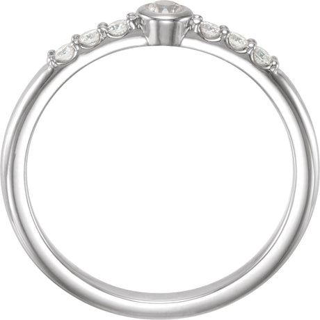 Platinum Round Natural Blue Sheen Moonstone & Natural Diamond Stackable Bezel-Set Ring - view 2