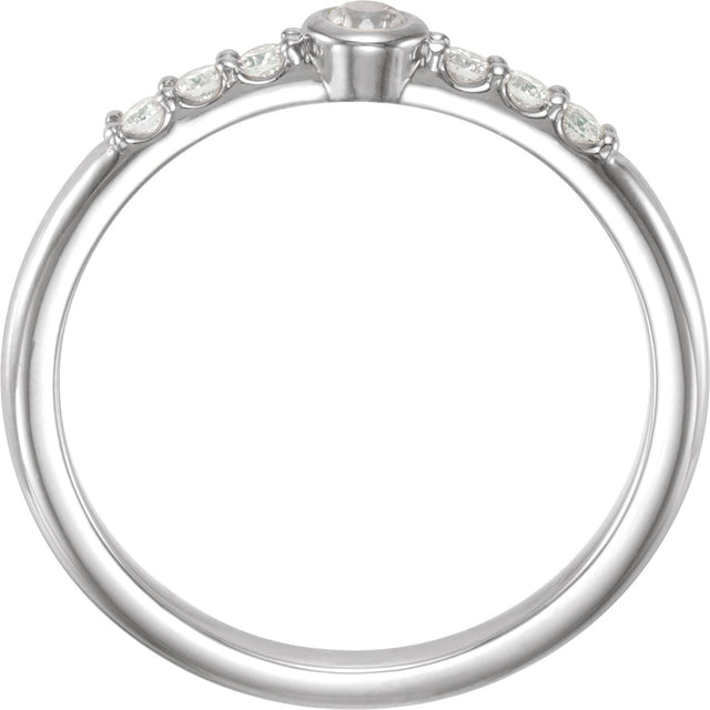 Platinum Round Natural Blue Sheen Moonstone & Natural Diamond Stackable Bezel-Set Ring - view 2