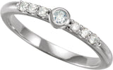 14K Gold Round Natural Blue Sheen Moonstone & Natural Diamond Stackable Bezel-Set Ring - White Gold - view 3