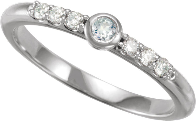 14K Gold Round Natural Blue Sheen Moonstone & Natural Diamond Stackable Bezel-Set Ring - White Gold - view 3