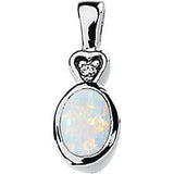 14K Gold Oval Natural White Opal & Natural Diamond Accented Pendant – 0.02 CTW