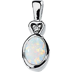 14K Gold Oval Natural White Opal & Natural Diamond Accented Pendant – 0.02 CTW