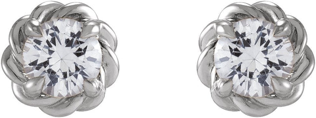 Platinum Natural Diamond Round 4-Prong Claw Rope Stud Earrings - view 4