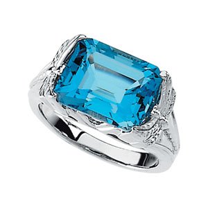14K Gold Emerald Natural Swiss Blue Topaz Dragonfly Solitaire Ring