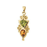 14K Gold Trillion Natural Peridot & Natural Citrine Multi-Shape Pendant