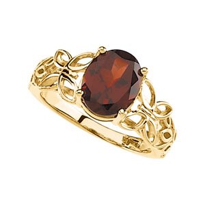 14K Gold Oval Natural Mozambique Garnet Butterfly Solitaire Ring