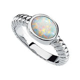 14K Gold Oval Natural White Opal Cabochon Rope Ring - view 2
