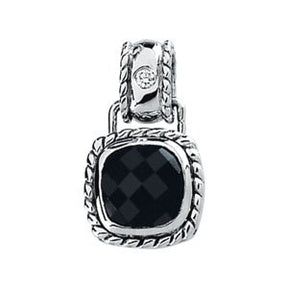 14K Gold Cushion Natural Onyx & Natural Diamond Accented Rope Pendant