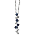 14K Gold Round Natural Blue Sapphire & Natural Diamond Scattered Bar Necklace