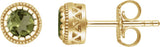 14K Gold Round Natural Peridot Milgrain Bezel-Set Birthstone Stud Earrings - Yellow Gold