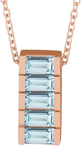 14K Gold Straight Baguette Natural Sky Blue Topaz Channel-Set Bar Necklace or Slide Pendant - Rose Gold