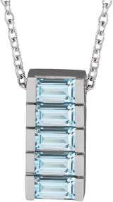 14K Gold Straight Baguette Natural Sky Blue Topaz Channel-Set Bar Necklace or Slide Pendant - White Gold