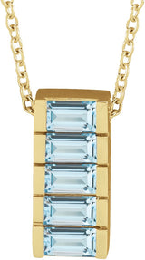14K Gold Straight Baguette Natural Sky Blue Topaz Channel-Set Bar Necklace or Slide Pendant - Yellow Gold