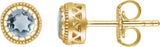 14K Gold Round Natural Aquamarine Milgrain Bezel-Set Birthstone Stud Earrings - Yellow Gold
