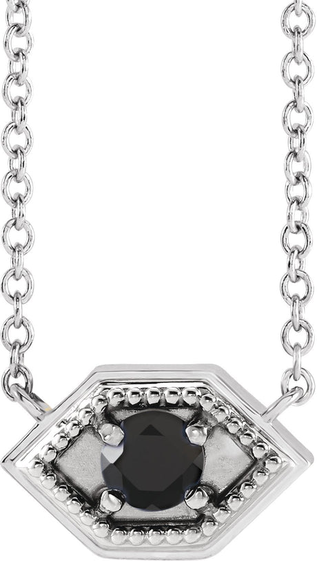 Platinum Round Natural Black Onyx Geometric Necklace