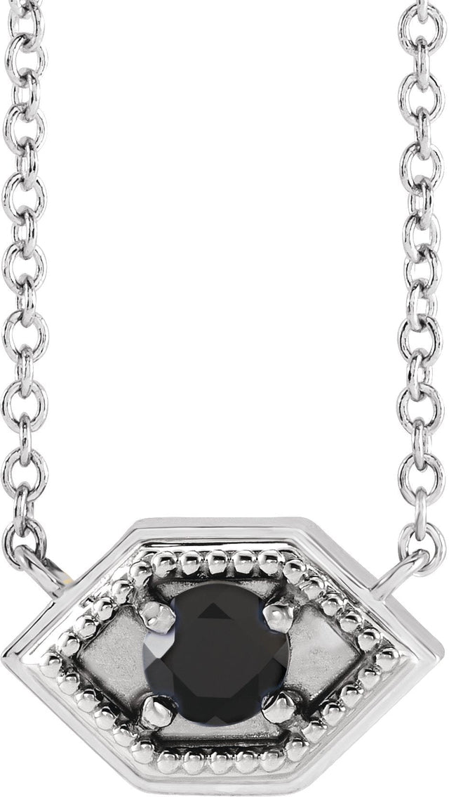 Platinum Round Natural Black Onyx Geometric Necklace