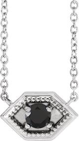 14K Gold Round Natural Black Onyx Geometric Necklace - White Gold