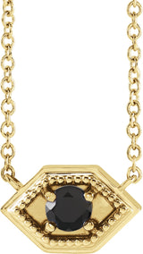 14K Gold Round Natural Black Onyx Geometric Necklace - Yellow Gold