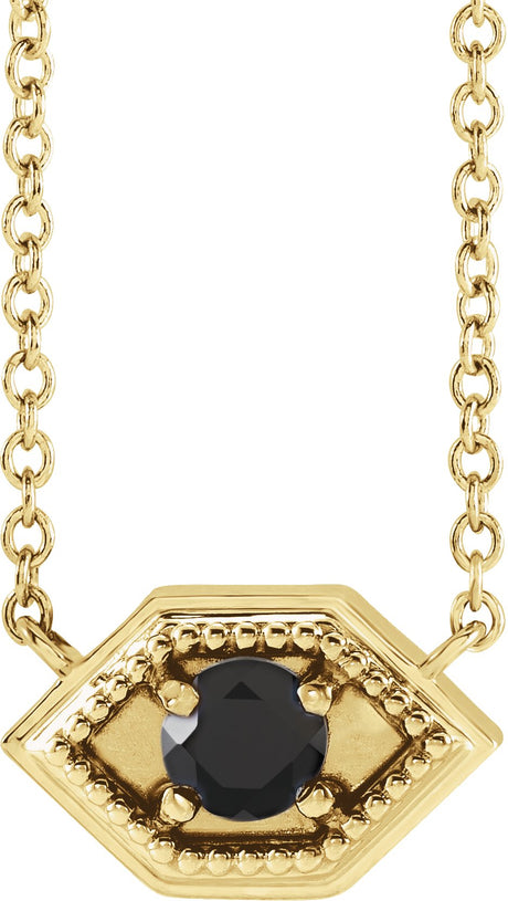 14K Gold Round Natural Black Onyx Geometric Necklace - Yellow Gold