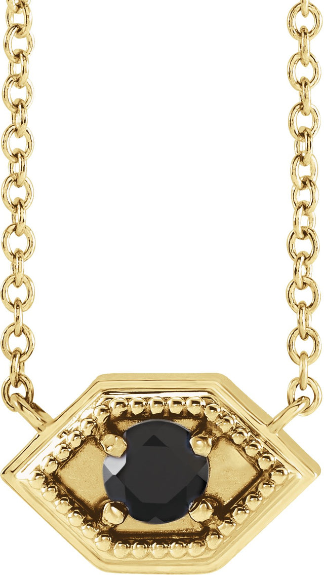 14K Gold Round Natural Black Onyx Geometric Necklace - Yellow Gold