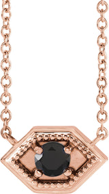 14K Gold Round Natural Black Onyx Geometric Necklace - Rose Gold