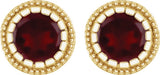 14K Gold Round Natural Garnet Milgrain Bezel-Set Birthstone Stud Earrings - view 2
