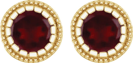 14K Gold Round Natural Garnet Milgrain Bezel-Set Birthstone Stud Earrings - view 2