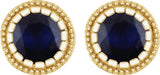 14K Gold Round Natural Blue Sapphire Milgrain Bezel-Set Birthstone Stud Earrings - view 2