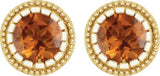 14K Gold Round Natural Citrine Milgrain Bezel-Set Birthstone Stud Earrings - Yellow Gold - view 2