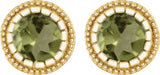 14K Gold Round Natural Peridot Milgrain Bezel-Set Birthstone Stud Earrings - Yellow Gold - view 2