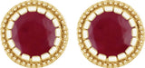 14K Gold Round Natural Ruby Milgrain Bezel-Set Birthstone Stud Earrings - Yellow Gold - view 2