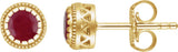 14K Gold Round Natural Ruby Milgrain Bezel-Set Birthstone Stud Earrings - Yellow Gold