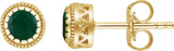 14K Gold Round Natural Emerald Milgrain Bezel-Set Birthstone Stud Earrings - Yellow Gold