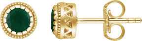 14K Gold Round Natural Emerald Milgrain Bezel-Set Birthstone Stud Earrings - Yellow Gold