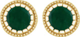 14K Gold Round Natural Emerald Milgrain Bezel-Set Birthstone Stud Earrings - Yellow Gold - view 2