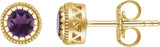 14K Gold Round Natural Amethyst Milgrain Bezel-Set Birthstone Stud Earrings - Yellow Gold