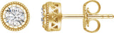 14K Gold Round Natural White Sapphire Milgrain Bezel-Set Birthstone Stud Earrings - Yellow Gold