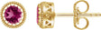 14K Gold Round Natural Pink Tourmaline Milgrain Bezel-Set Birthstone Stud Earrings - Yellow Gold