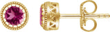 14K Gold Round Natural Pink Tourmaline Milgrain Bezel-Set Birthstone Stud Earrings - Yellow Gold