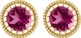 14K Gold Round Natural Pink Tourmaline Milgrain Bezel-Set Birthstone Stud Earrings - Yellow Gold - view 2