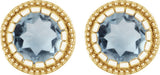 14K Gold Round Natural Aquamarine Milgrain Bezel-Set Birthstone Stud Earrings - Yellow Gold - view 2