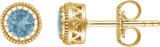 14K Gold Round Natural Swiss Blue Topaz Milgrain Bezel-Set Birthstone Stud Earrings - Yellow Gold