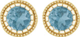 14K Gold Round Natural Swiss Blue Topaz Milgrain Bezel-Set Birthstone Stud Earrings - Yellow Gold - view 2