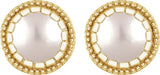 14K Gold Pearl Cultured White Freshwater Pearl Milgrain Bezel-Set Birthstone Stud Earrings - view 2