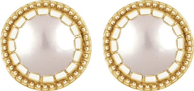 14K Gold Pearl Cultured White Freshwater Pearl Milgrain Bezel-Set Birthstone Stud Earrings - view 2