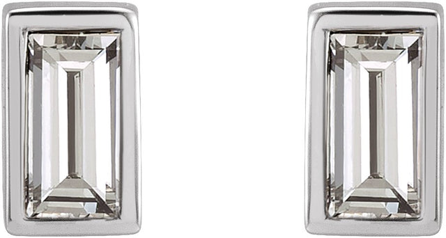 Platinum Natural Diamond Straight Baguette Bezel-Set Stud Earrings - view 6