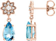 14K Gold Pear Natural Aquamarine Floral Earrings - Rose Gold